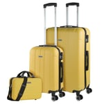 ITACA - Hard Shell Suitcase Set of 2-4 Wheel ABS Luggage Sets 3 Piece with Combination Lock - Resistant and Lightweight Hard Suitcase Set in Small Cabin Size and Large 771117B, Yellow