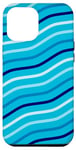 Coque pour iPhone 15 Pro Max Blue Turquoise Sky Curved Lines Diagonal Ocean Wave Pattern