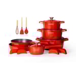 Royalty Line RL-OS1014M RÖD: 17 delar pressgjuten aluminium marmorbelagd kokkärl set - röd
