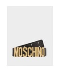 Moschino Mens Accessories All Over Logo Print With Plaque Belt in Gold Leather - Size 52 (Waist)