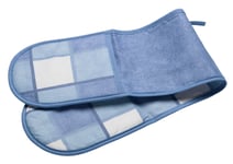Blue Check Double Oven Glove Checked Kitchen Pot Holder Heat Protector UK Made