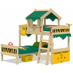 Lit enfant, Lit superposé Crazy Jungle avec toboggan Lit en bois 90 x 200 cm - vert/jaune - vert/jaune - Wickey