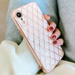 OWM iPhone XR Case Silicone [Quilted Designer Back] Shockproof Gold Edging Luxury Girls Women [Camera Lens Protective] Phone Cover Compatible for iPhone XR (Baby Pink)