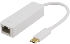 DELTACO USB 3.1 nätverksadapter, Gigabit, 1xRJ45, Typ C, vit
