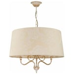Licht-erlebnisse - Lampe à suspendre tissu 3x E27 motif baroque classique shabby or écru salle à manger - Shabby or, écru brillant