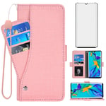Asuwish Compatible with Huawei P30 Pro Wallet Case Tempered Glass Screen Protector and Leather Flip Cover Card Holder Stand Cell Accessories Phone Cases for Hawaii P30Pro P 30 Pro30 Women Men Pink