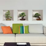Stickers muraux Chambre Adulte - Adhesif Mural Effet 3D | Sticker Mural - Autocollant Mural Bonzaïs - Stickers Muraux Cuisine - Décoration Murale Trompe l'œil Salon - 3 Autocollants Muraux 30x30cm