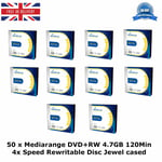 50 x Mediarange DVD+RW Disc 4.7GB 120Min 4x Speed Rewritable Slimcase Blank Disc
