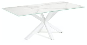 Argo, Spisebord med krydsstel, Porcelæn bordplade by Kave Home (H: 75 cm. B: 180 cm. L: 100 cm., Hvid)