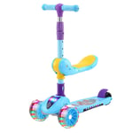 NEWCURLER 2-in-1 Kick Scooter with Removable Seat,4 Height Adjustable Pu Wheels Extra Wide Deck,Step Brake, Lean 2 Turn, Ride on Toys for Children 3 Year Plus,Blue