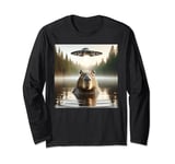 Capybara UFO Funny Capybara Selfie with UFOs Alien Men Women Long Sleeve T-Shirt