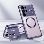 För Samsung Galaxy S24 Ultra Magsafe-fodral med osynligt kamerastativ, ultratunt, smalt metallskydd, stöttåligt S24 Ultra-fodral