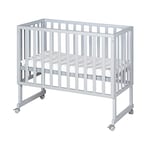 roba Lit Cododo 45 x 90 cm safe asleep® 3 en 1 - Hauteur Réglable - Ensemble Complet avec Berceau, Matelas, Barrière en Toile et Roulettes à Freins - Bois Gris