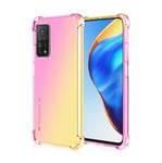FANFO® Case for Xiaomi Mi 10T Pro/10T 5G, Gradient Color Transparent Ultra Slim Anti Smudge Silicone Soft Shockproof TPU Reinforced Corners Protection Phone Cover, Pink/Gold