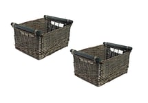 Kitchen Log Fireplace Wicker Storage Basket With Handles Xmas Empty Hamper Basket Natural,Set of 2 Extra Large 51 x 41 x 22 cm