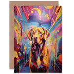 Red Labrador Retriever Dog Lover Gift Pet Portrait Colourful Neon Artwork Painting Sealed Greeting Card Plus Envelope Blank inside