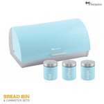 4PC Stainless Steel Bread Bin & Canister Set Tea Coffee Sugar Jar Skyline Blue