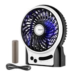 Battery Fan, EasyAcc Rechargeable Fan Portable Handheld Personal Mini USB fan Battery,3 Speeds Internal and Side Light,Cooling for Traveling,Fishing,Camping - Black