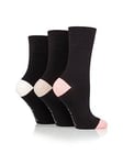 Heat Holders 3 Pair Ladies Gentle Grip Socks - Seclude Contrast Heel And Toe - Black