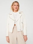 HUGO RED Lujana Leather Jacket - Off White, White, Size Xs = Uk 6, Women