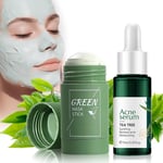 Mercham Green Tea Cleansing Mask Stick with Tea Tree Acne Serum, Blackhead Remov