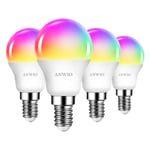 ANWIO E14 WiFi Smart Golfball LED Bulb, Alexa Golf Bulb Work with,Echo, Google Assistant,470Lm, 5W Replace 40 Watt, E14 RGB WiFi Colour Changing Led Light, Dimmed TUYA/Smart Life Bulbs (4 Pack)