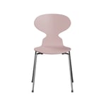 Fritz Hansen Myran 3101 stol pale rose, målad ask, kromat stålstativ