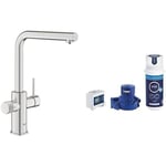 GROHE Blue Pure Minta Kitchen Sink 3 Ways Pull Out Mixer Tap with Under Sink Water Filter Activated Carbon Filter Starter Set (High L-Spout, Capacity 1500 L, Tails 3/8″, Easy to Fit), Stainless Steel
