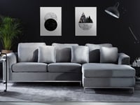 Modern Light Grey Velvet Couch Corner Sofa Silver Legs Left Hand Oslo