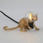 Retro Rat Table Lamp Mouse Desk Light Bedside Resin Mice Lamp Warm Room Decor E12 Base (Gold Lie Down)
