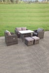 PE Rattan Garden Furniture Set Adjustable Chair 2 Seater Sofa Double Love Seat Sofa Oblong Dining Table With 2 Stools