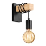Lightess Industrial Wall Light Vintage Wooden Wall Sconce Light Indoor Rustic Wall Light E27 Bulb Base Wall Lighting Fixture for Living Room Stair Hallway Gate Restaurant Wall Lamp -Black
