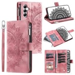 För Samsung Galaxy A56 plånboksfodral Fodral Skal Mandala blommönster - Rose Gold