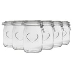 Heart Glass Storage Jars 1 Litre Clear Seal Pack of 6