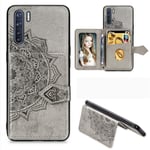 MDLIX YSJ AYT For OPPO A91/F15/Reno 3 Mandala Embossed Magnetic Cloth PU + TPU + PC Case with Holder & Card Slots & Wallet & Photo Frame & Strap(Black) (Color : Gray)