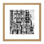 Spanish Street Bars Restuarants Black White Photo 8X8 Inch Square Wooden Framed Wall Art Print Picture with Mount