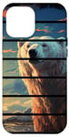 Coque pour iPhone 15 Plus Rétro coucher de soleil blanc ours polaire lac artique réaliste anime art