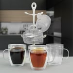Bodum 6 Double Wall Cups Hot Coffee Tea Insulated Mug Tree Stand Storage Holder