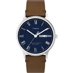 Timex Waterbury Classic 40mm Day-Date Blue Dial Leather Strap Watch TW2W14900
