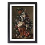 Big Box Art Still Life with Flowers Vol.13 by Jan Van Huysum Framed Wall Art Picture Print Ready to Hang, Black A2 (62 x 45 cm)