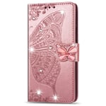 Nokia G20 Case, Nokia G10 Case Butterfly Glitter Diamonds Shockproof PU Leather Wallet Flip Case with TPU Bumper Stand Card Slots Magnetic Protective Skin for Nokia G20/G10 Phone Cover, Rose Gold