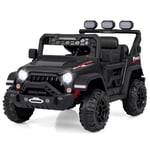 Elbil för barn med 2,4G fjärrkontroll & USB & Ljus & Musik 12V Barnbil Jeep Bil Svart