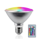 DoRight PAR30 E27 RGB Light Bulb IP65 Waterproof Dimmable 20W RGB 16 Colour Changing Light Bulb with Remote Control Floodlight Bulb for Indoor/Outdoor, Home, Party (RGB+Natural White 4000K)