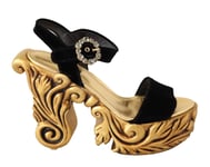 DOLCE & GABBANA Shoes Sandals Black Gold Baroque Velvet Heels Crystal EU37/US6.5