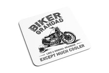 Biker Grandad Coaster - Tea Coffee Hot Cold Drink Stand Wooden Novelty Motorbike Father Father's Day Celebration Hobby Rider Table Protector No Stains Colourful Present Gift Idea (White Prime)