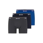 BOSS Men's Power 3-Pack Bold Logo Boxer Briefs, True Blue/Sky Captain/Forged Iron, L