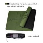YHWW Yoga mat,TPE Two-Color Yoga Mat with Body Position Line Suitable for Beginners Non-slip and Tasteless Fitness Mat Pilates 183cm*61cm*6mm,Army Green