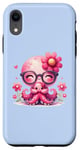 iPhone XR Blue Background, Cute Blue Octopus Daisy Flower Sunglasses Case