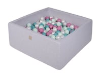 MeowBaby® Bollhav med Baliv för Barn Kvadratisk Poolspel 90 x 90 x 40 cm/300 bollar 7 cm Ljusgrå: Vit pärla/Ljusrosa/Turkos/Mint
