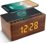 ANJANK Bedside Wooden FM Radio Alarm Clock,10W Super Fast Radio, Brown 